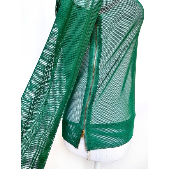 ♦️SOLD♦️FOREVER 21 Green Open-Mesh Hoodie Top NWOT - Picture 5 of 8